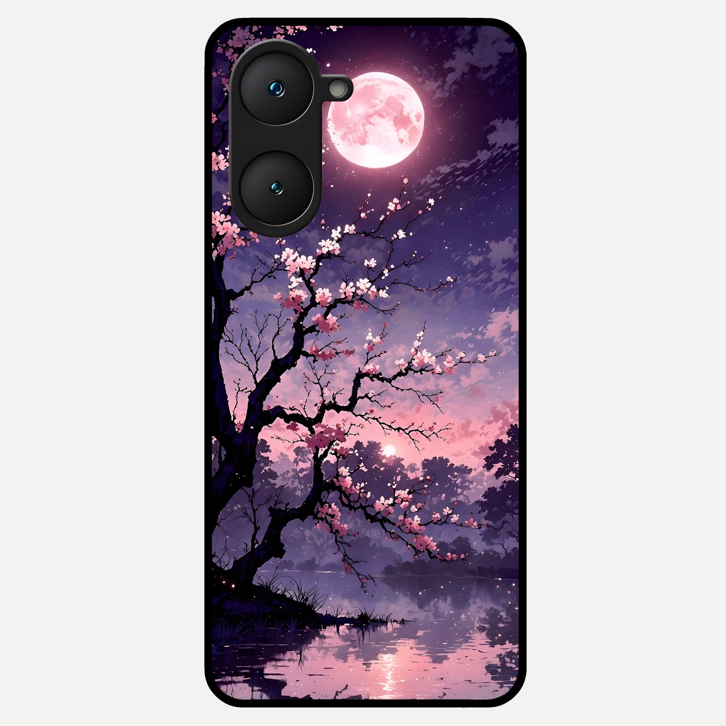 Blossom Pink Moon Glass Case for iQOO Z9 lite back cover – full design glossy printed glass finish