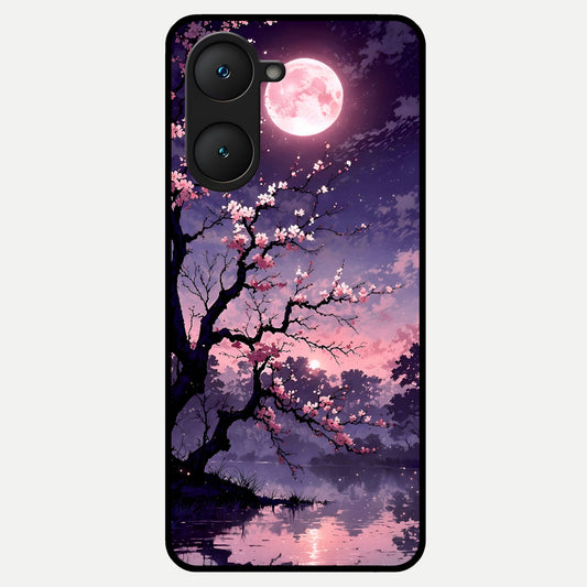  Blossom Pink Moon Glass Case for iQOO Z9 lite back cover – full design glossy printed glass finish