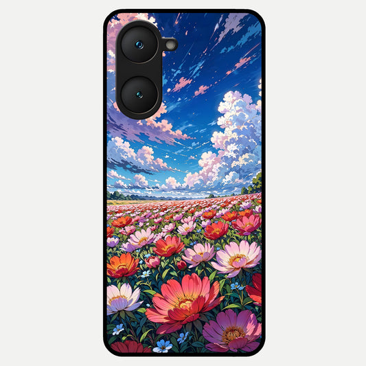  Blossom Sky Field Glass Case for iQOO Z9 lite back cover – full design glossy printed glass finish