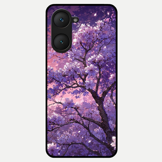  Blossom Tree Glass Case for iQOO Z9 lite back cover – full design glossy printed glass finish
