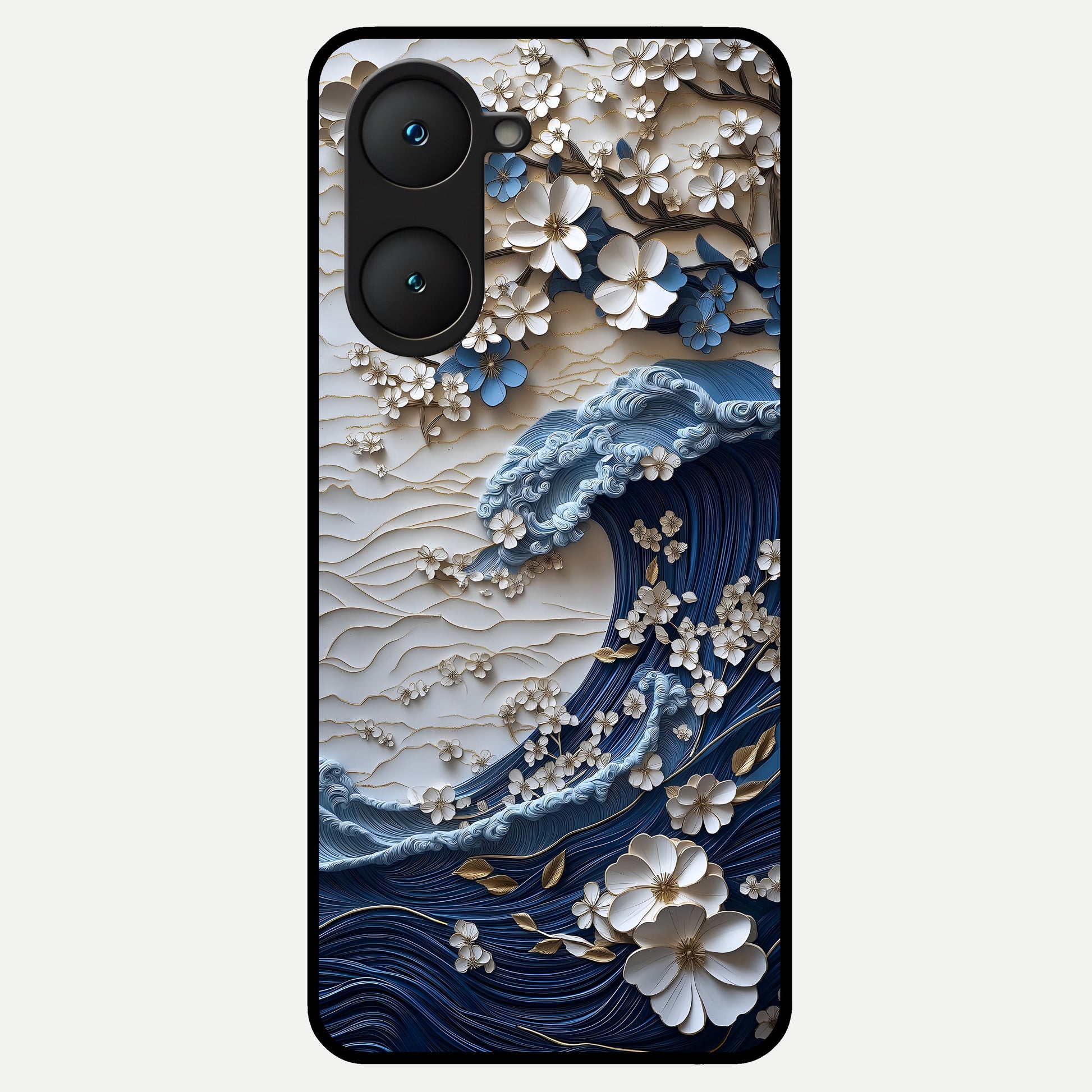  Blossom Wave Art Glass Case for iQOO Z9 lite back cover – full design glossy printed glass finish
