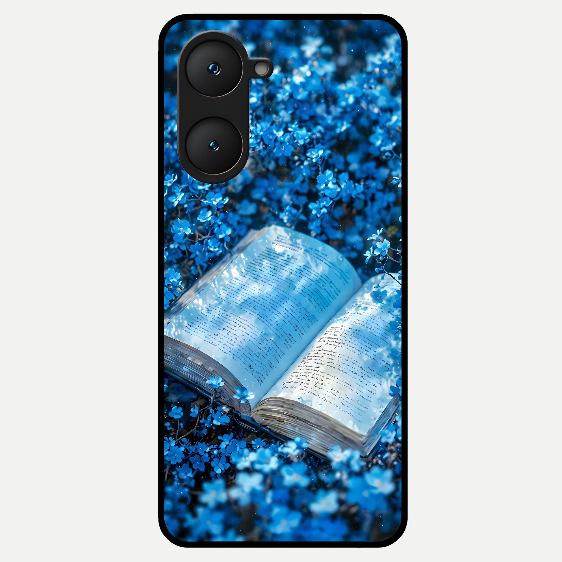  Blue Bloom Tales Glass Case for iQOO Z9 lite back cover – full design glossy printed glass finish