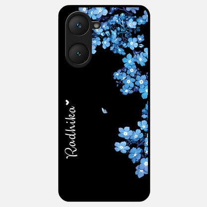  Blue Petal Dream Custom Name Glass Case for iQOO Z9 lite back cover – full design glossy printed glass finish