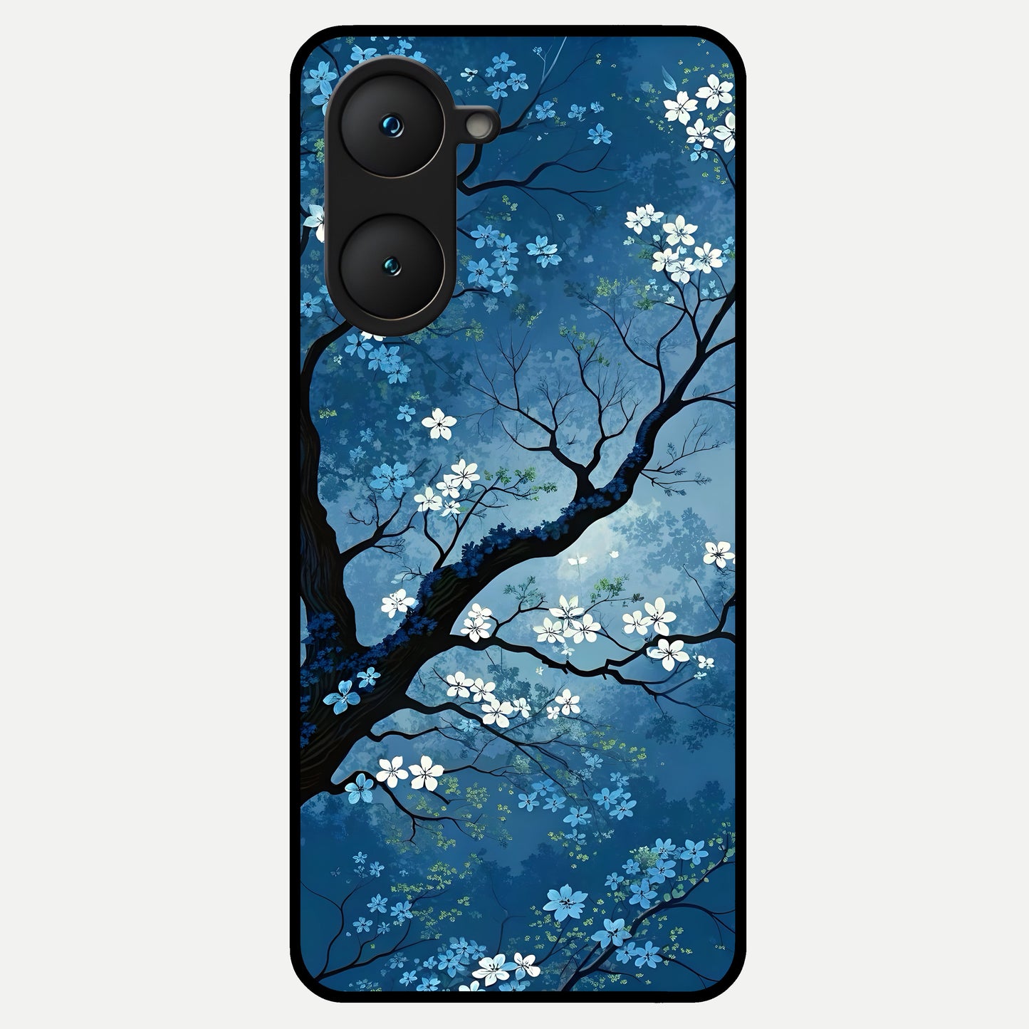  Blue Tree Serenity Glass Case for iQOO Z9 lite back cover – full design glossy printed glass finish