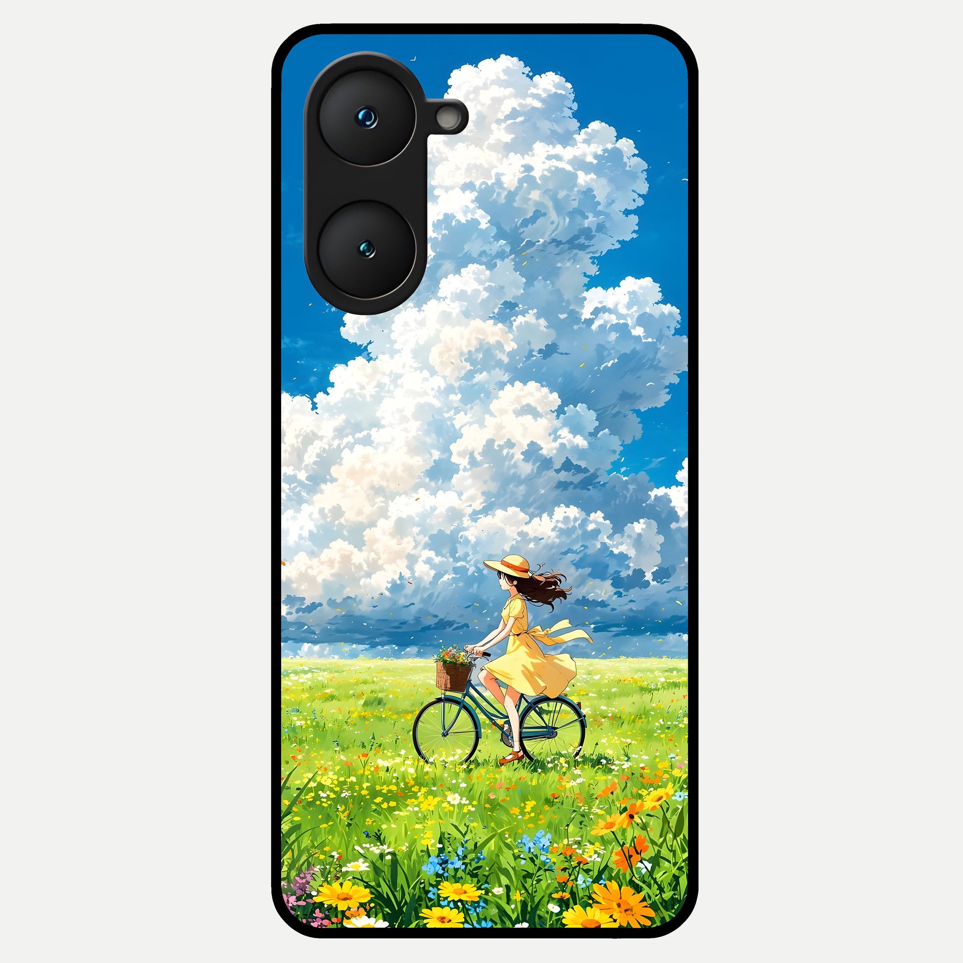 Breezy Meadow Ride Glass Case for iQOO Z9 lite back cover – full design glossy printed glass finish