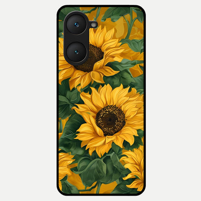  Bright Sunflower Bloom Glass Case for iQOO Z9 lite back cover – full design glossy printed glass finish
