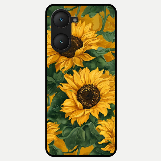 Bright Sunflower Bloom Glass Case for iQOO Z9 lite back cover – full design glossy printed glass finish