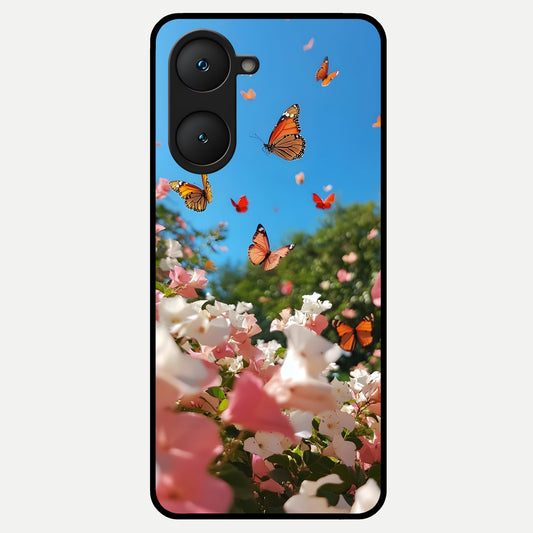  Butterflies In Bloom Sky Glass Case for iQOO Z9 lite back cover – full design glossy printed glass finish