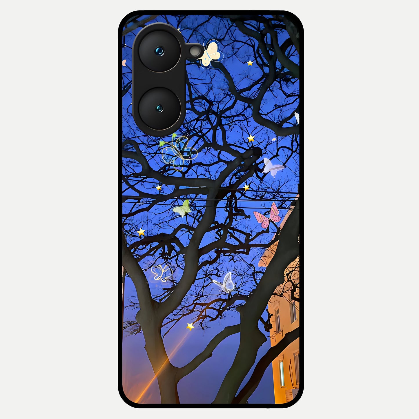 Butterfly Night Magic Glass Case for iQOO Z9 lite back cover – full design glossy printed glass finish