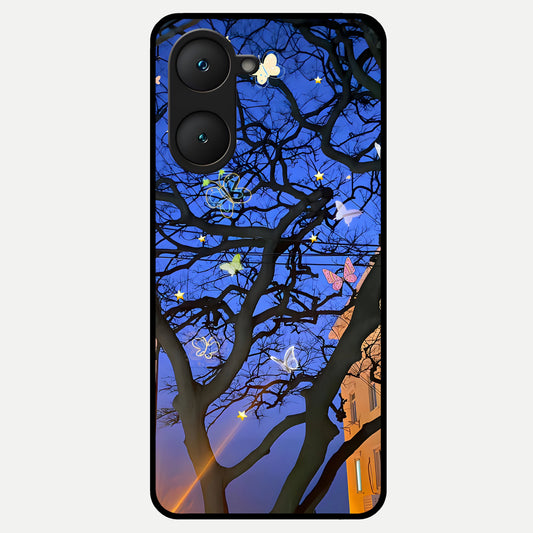  Butterfly Night Magic Glass Case for iQOO Z9 lite back cover – full design glossy printed glass finish