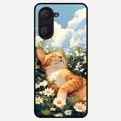 Cat And Flowers View Glass Case for iQOO Z9 lite back cover – full design glossy printed glass finish
