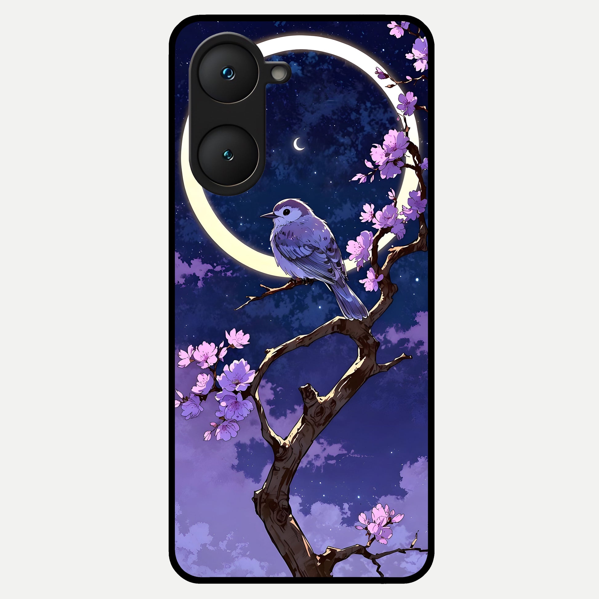  Celestial Bird Blossom Glass Case for iQOO Z9 lite back cover – full design glossy printed glass finish
