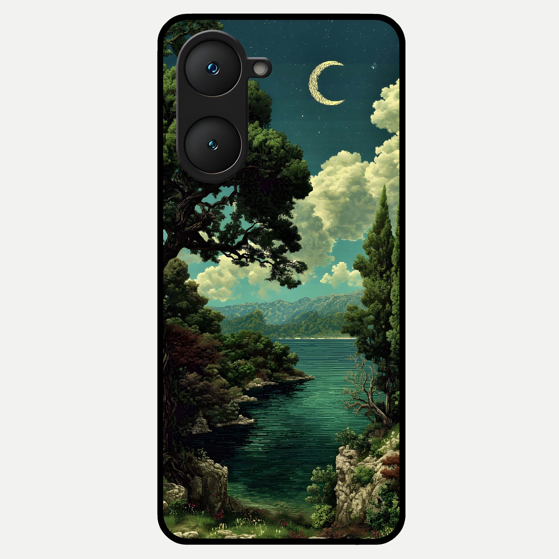  Celestial Lake Peace Glass Case for iQOO Z9 lite back cover – full design glossy printed glass finish