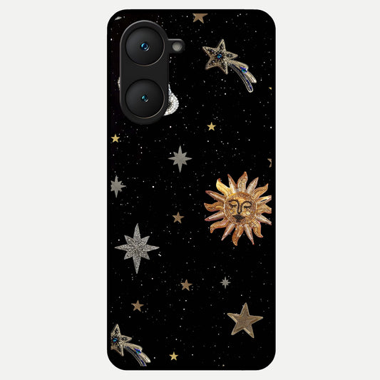  Celestial Moon With Stars Glass Case for iQOO Z9 lite back cover – full design glossy printed glass finish