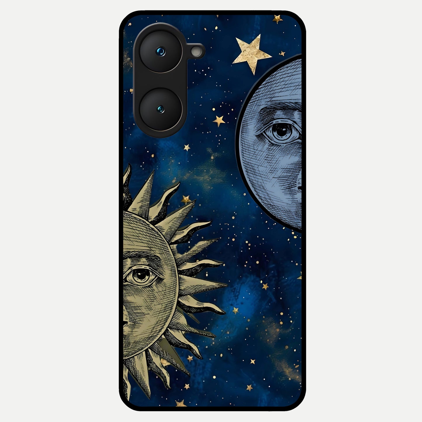  Celestial Moon With Sun Glass Case for iQOO Z9 lite back cover – full design glossy printed glass finish