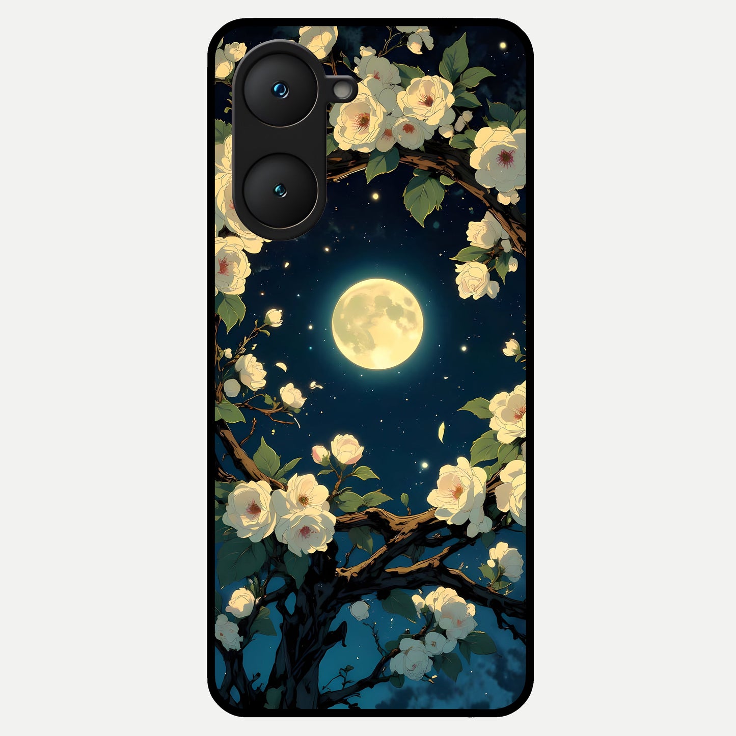  Celestial Moon And Flower Glass Case for iQOO Z9 lite back cover – full design glossy printed glass finish