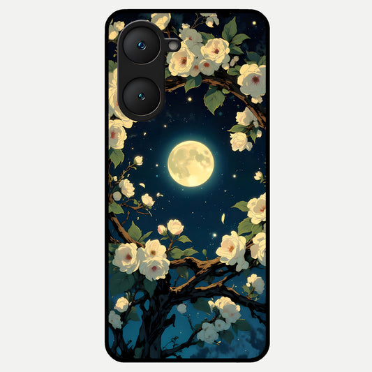  Celestial Moon And Flower Glass Case for iQOO Z9 lite back cover – full design glossy printed glass finish