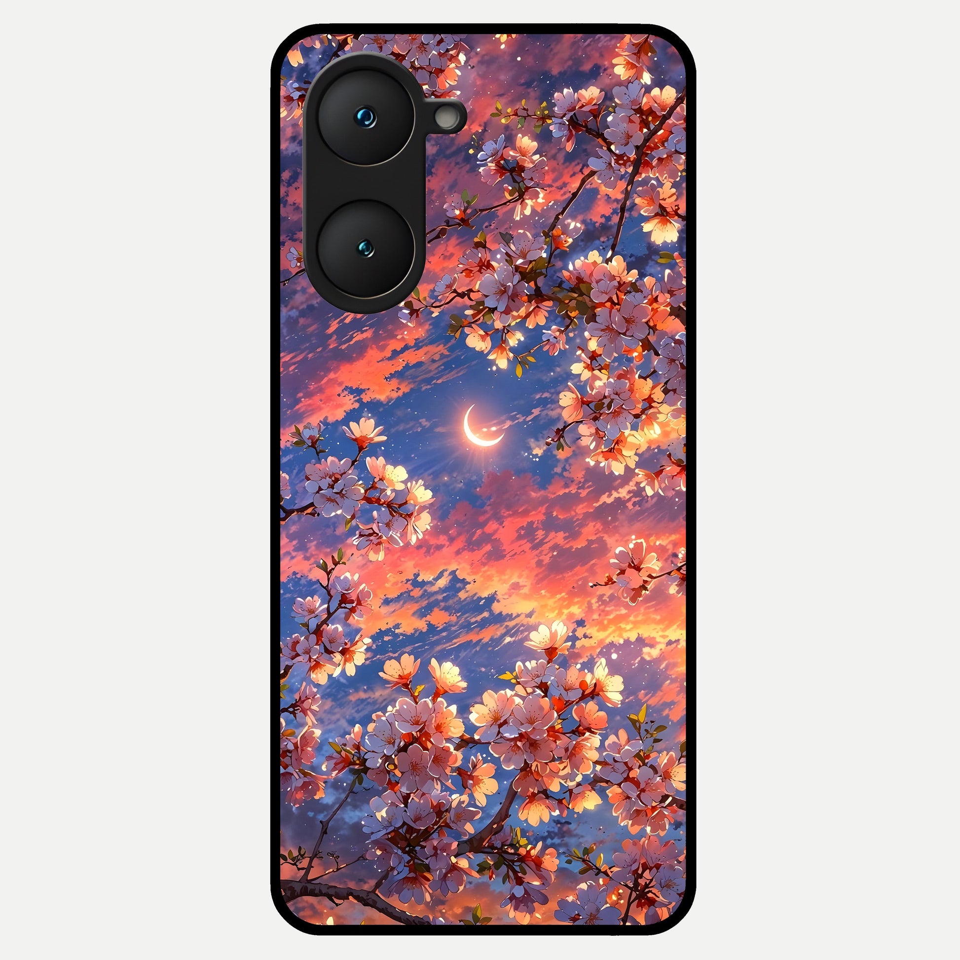  Celestial Sakura Sunset Glass Case for iQOO Z9 lite back cover – full design glossy printed glass finish