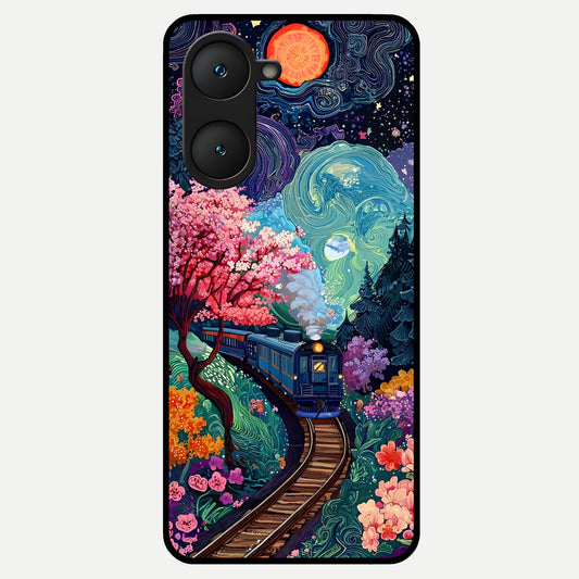  Celestial Train Journey Glass Case for iQOO Z9 lite back cover – full design glossy printed glass finish