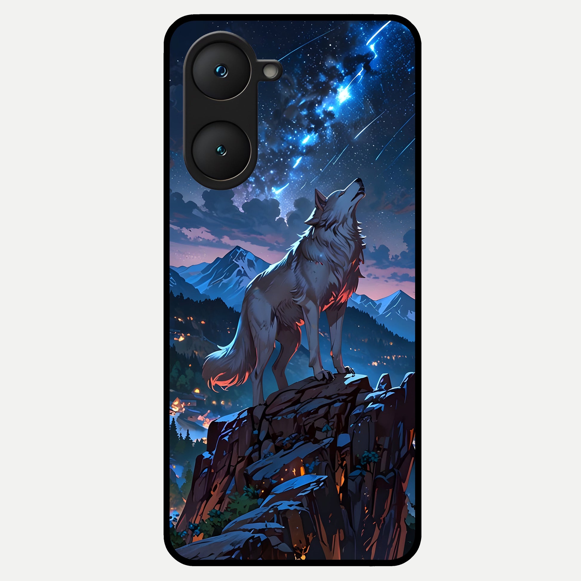  Celestial Wolf Howl Glass Case for iQOO Z9 lite back cover – full design glossy printed glass finish