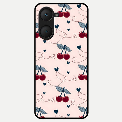  Cherry Heart Line Glass Case for iQOO Z9 lite back cover – full design glossy printed glass finish