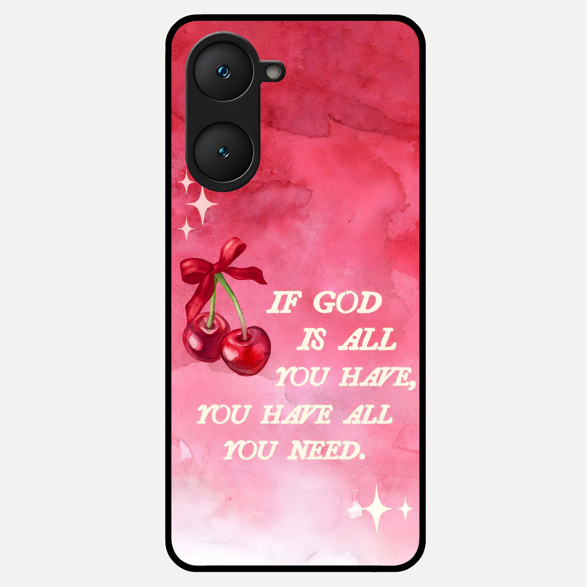 Cherry Quote Glass Case for iQOO Z9 lite back cover – full design glossy printed glass finish