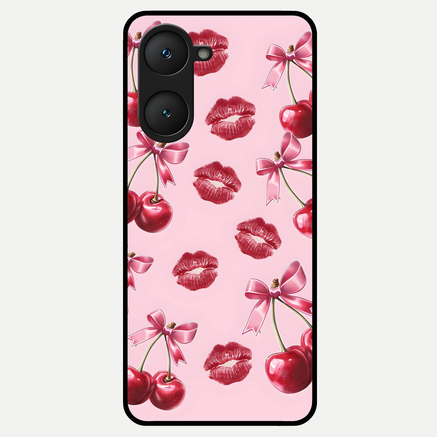  Cherry With Lips Glass Case for iQOO Z9 lite back cover – full design glossy printed glass finish