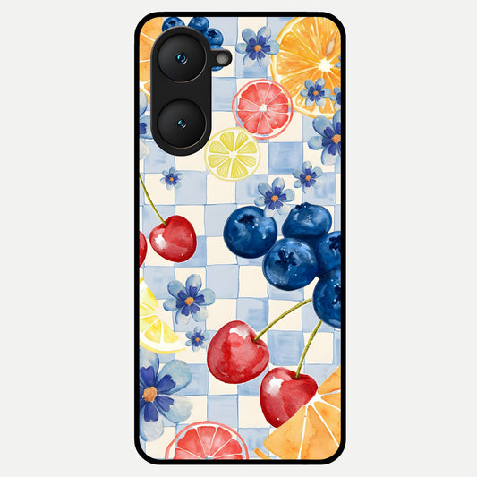  Citrus Bloom Joy Glass Case for iQOO Z9 lite back cover – full design glossy printed glass finish