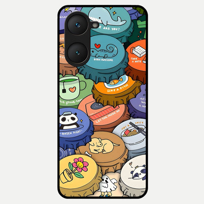  Coins Patterns Glass Case for iQOO Z9 lite back cover – full design glossy printed glass finish