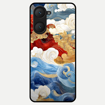  Colored Waves Glass Case for iQOO Z9 lite back cover – full design glossy printed glass finish