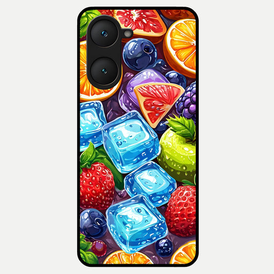  Colorful Fruits with Ice Glass Case for iQOO Z9 lite back cover – full design glossy printed glass finish