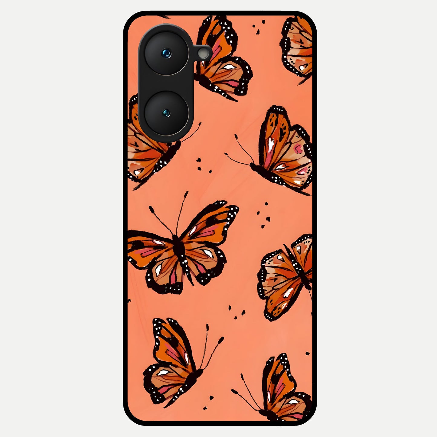  Coral Wing Butterfly Glass Case for iQOO Z9 lite back cover – full design glossy printed glass finish