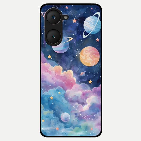  Cosmic Planet Dreams Glass Case for iQOO Z9 lite back cover – full design glossy printed glass finish