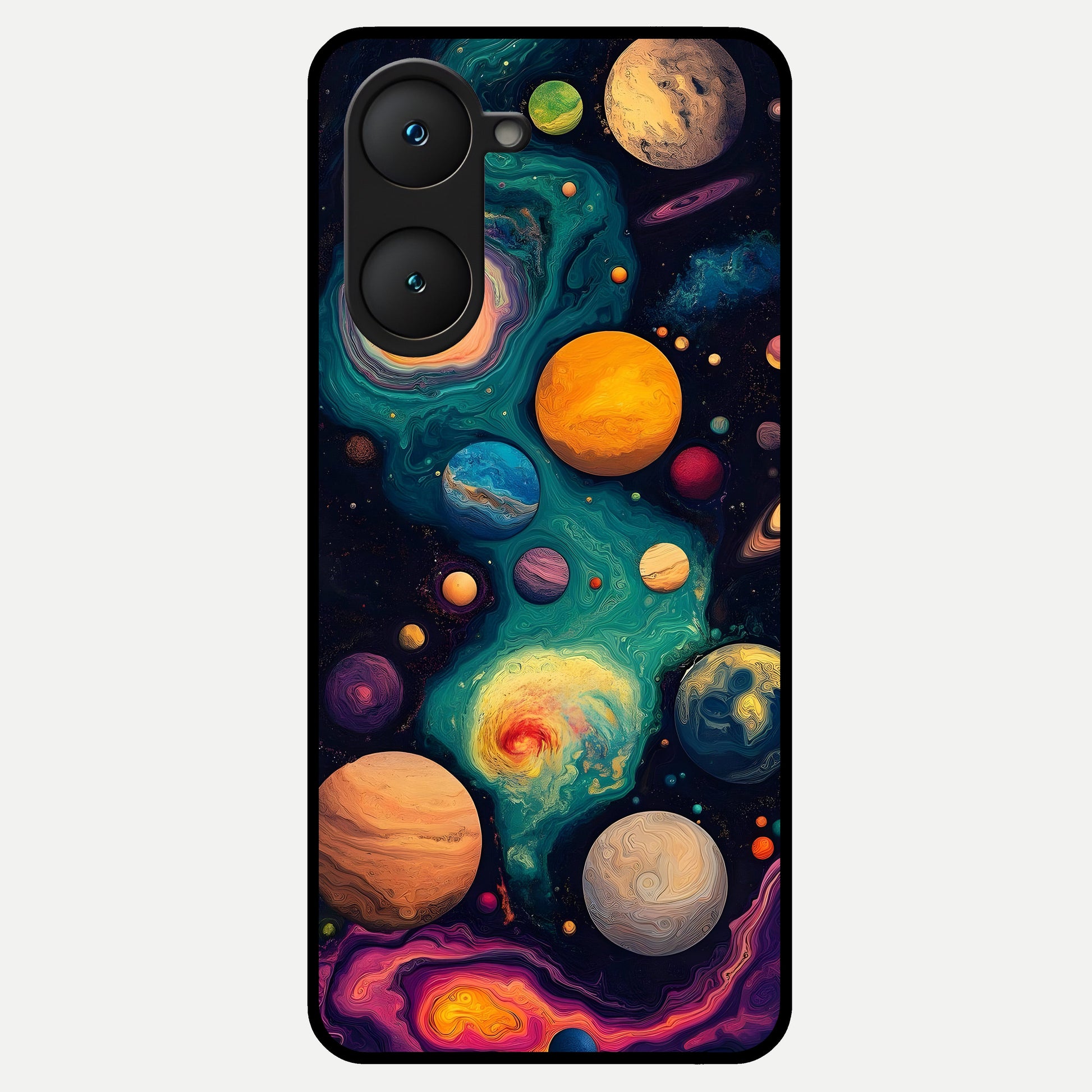  Cosmic Planet Journey Glass Case for iQOO Z9 lite back cover – full design glossy printed glass finish