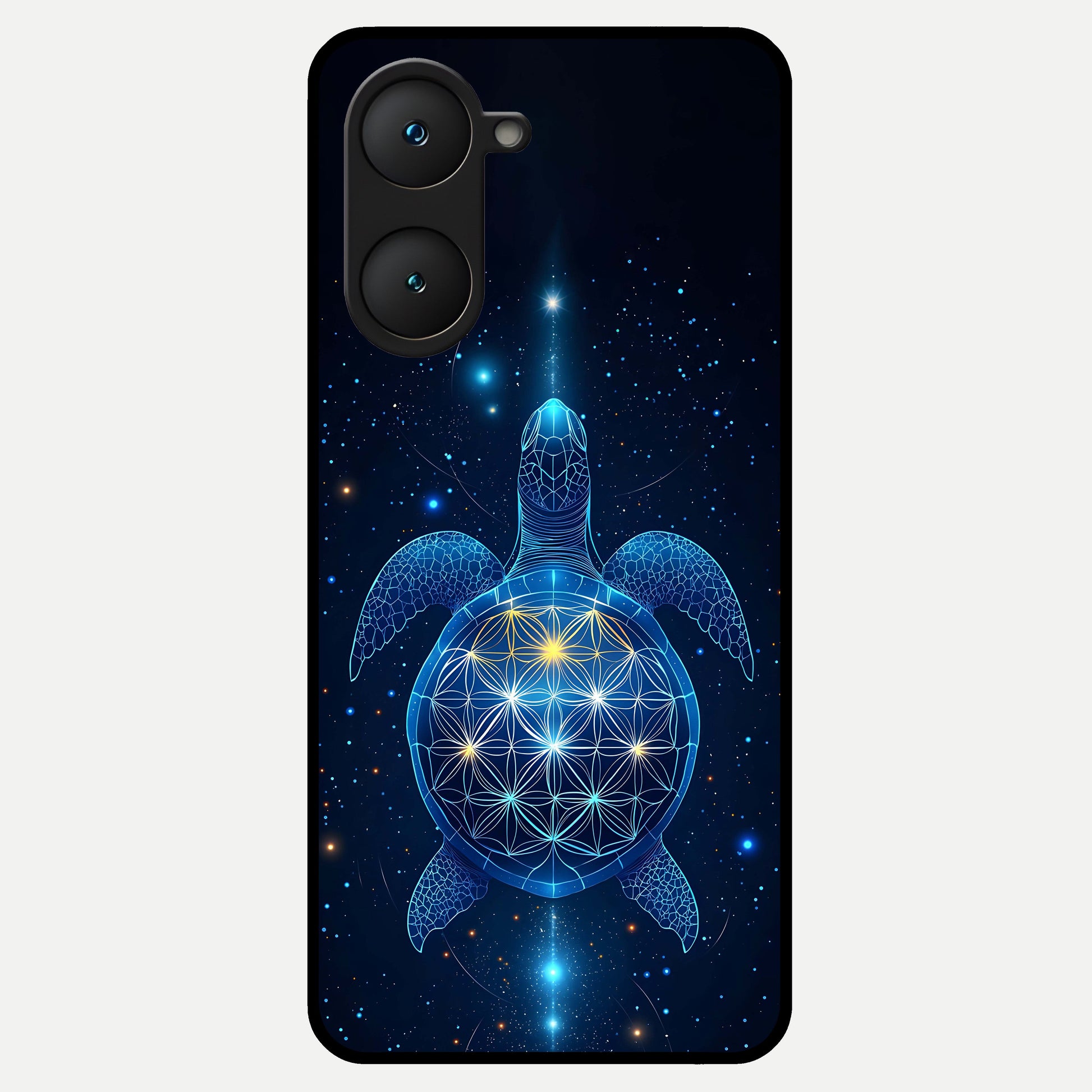  Crimson Blue Turtle Glass Case for iQOO Z9 lite back cover – full design glossy printed glass finish
