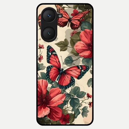  Crimson Butterfly Garden Glass Case for iQOO Z9 lite back cover – full design glossy printed glass finish