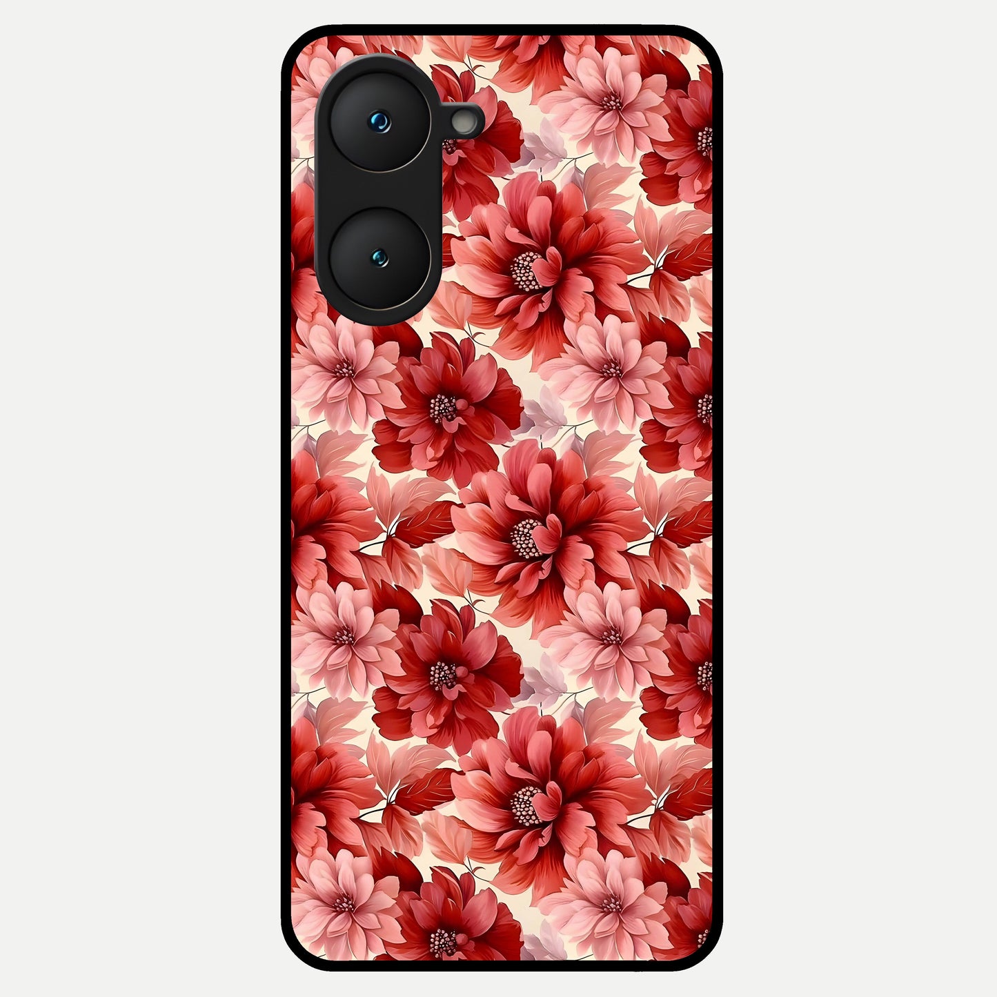  Crimson Love Petals Glass Case for iQOO Z9 lite back cover – full design glossy printed glass finish