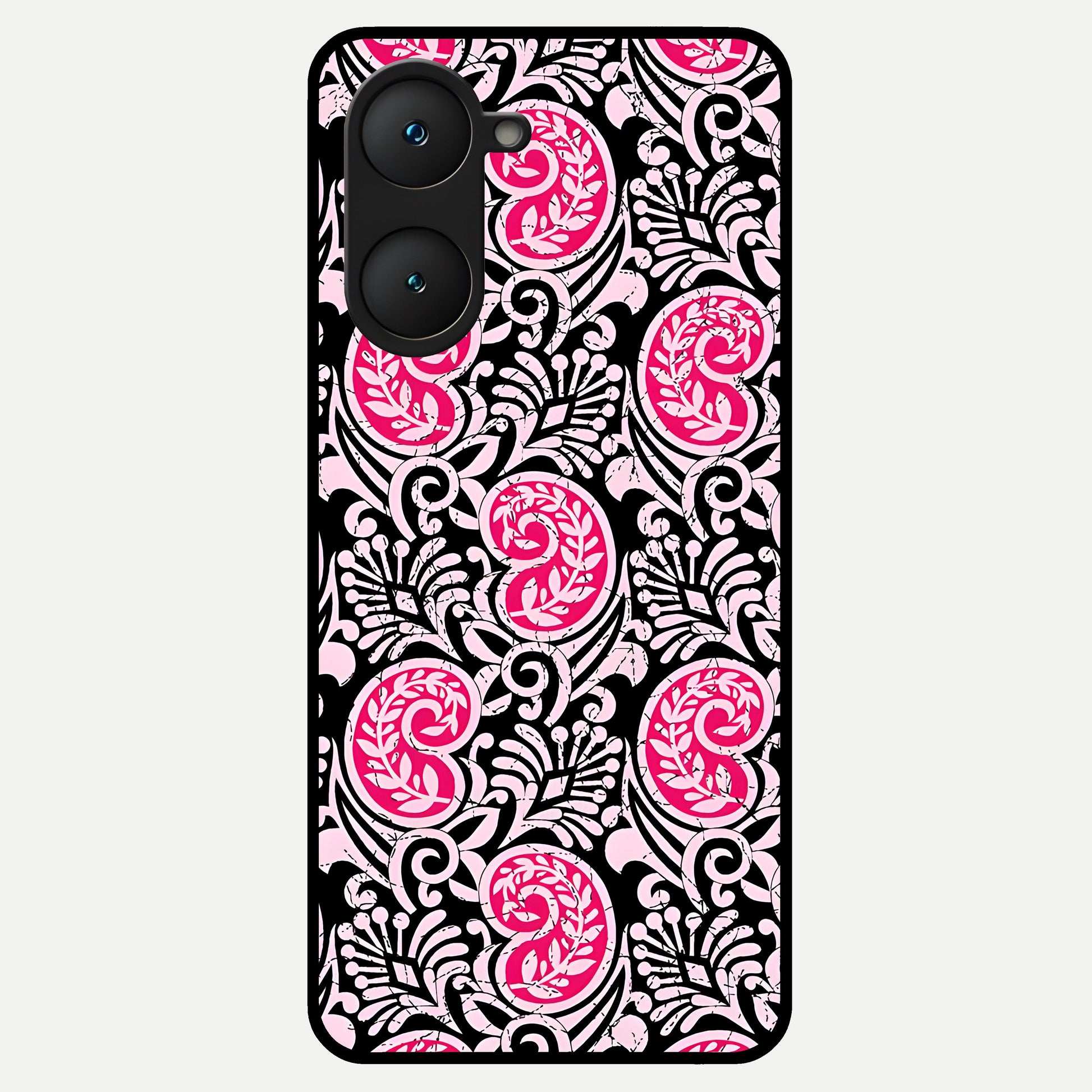  Crimson Paisley Charm Glass Case for iQOO Z9 lite back cover – full design glossy printed glass finish
