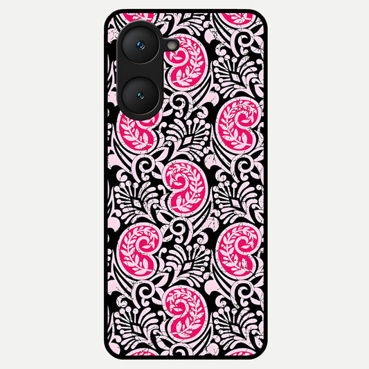  Crimson Paisley Charm Glass Case for iQOO Z9 lite back cover – full design glossy printed glass finish