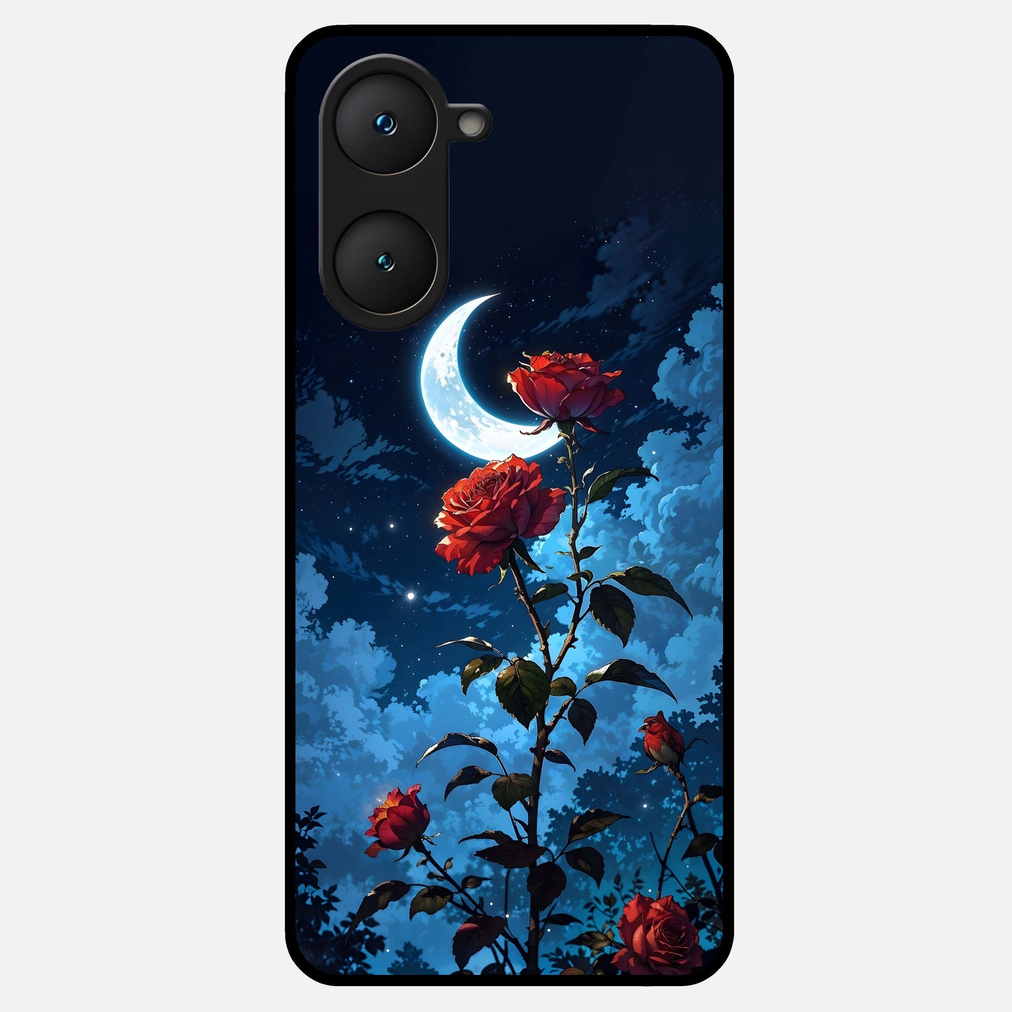  Crimson Rose Moon Glass Case for iQOO Z9 lite back cover – full design glossy printed glass finish