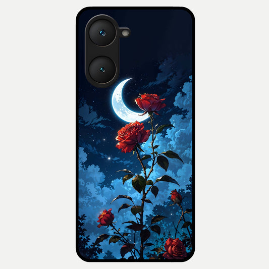  Crimson Rose Moon Glass Case for iQOO Z9 lite back cover – full design glossy printed glass finish