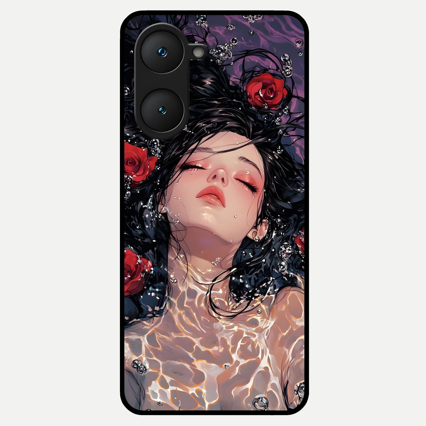  Crimson Rose Serenity Glass Case for iQOO Z9 lite back cover – full design glossy printed glass finish