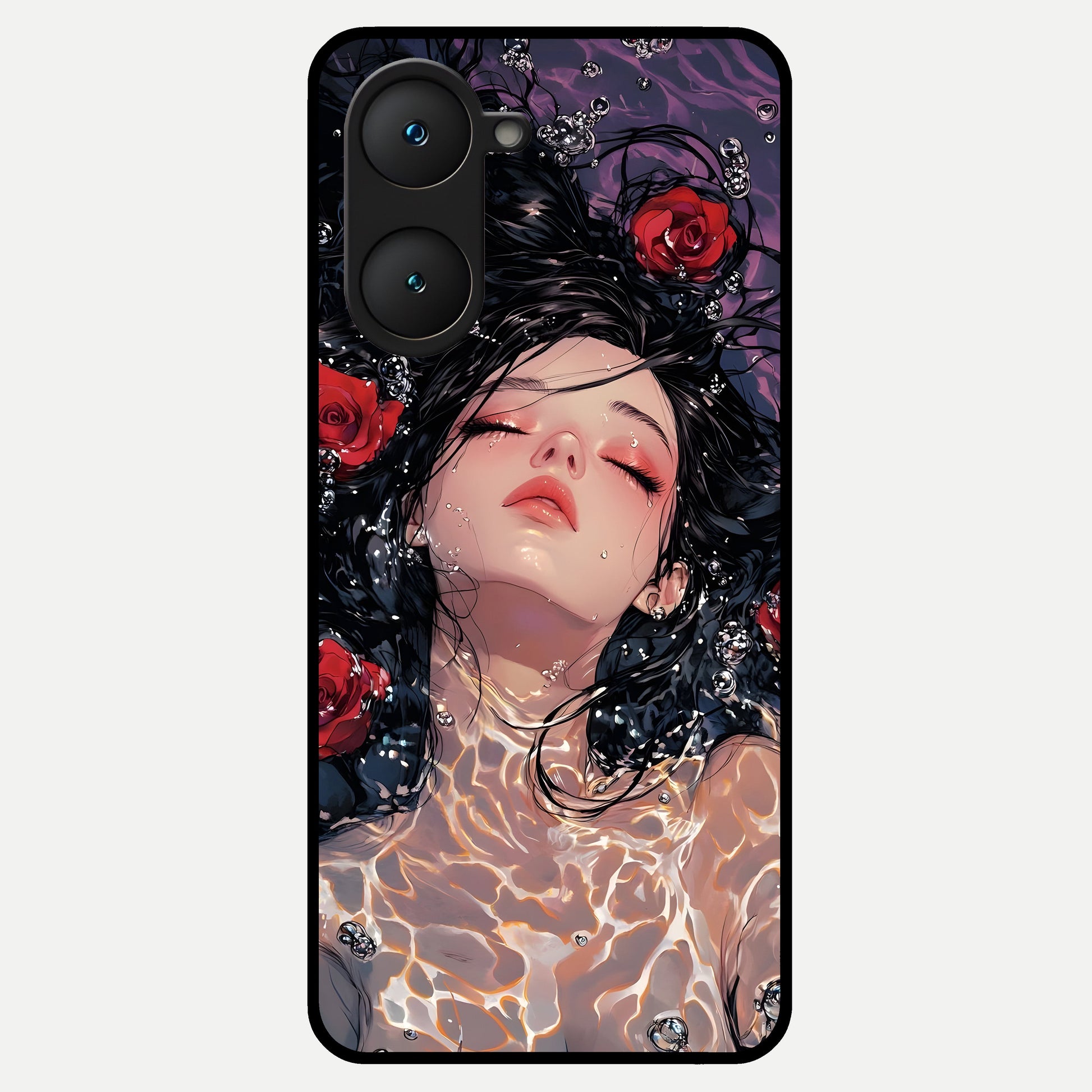  Crimson Rose Serenity Glass Case for iQOO Z9 lite back cover – full design glossy printed glass finish