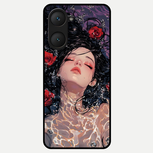  Crimson Rose Serenity Glass Case for iQOO Z9 lite back cover – full design glossy printed glass finish