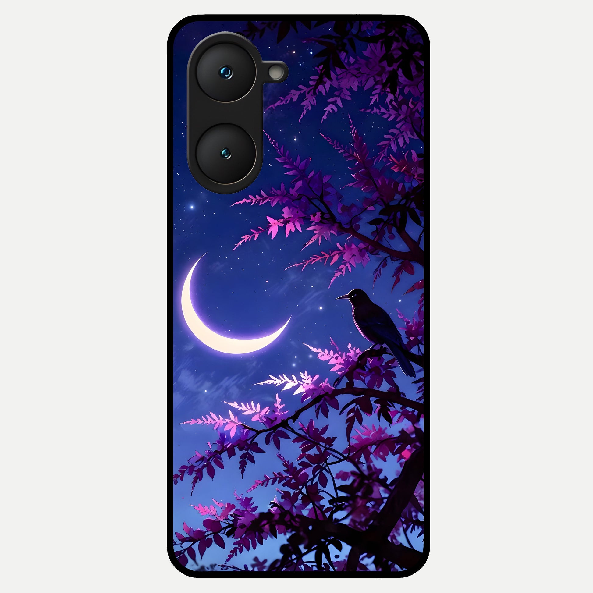  Crow And Moon Scenery Glass Case for iQOO Z9 lite back cover – full design glossy printed glass finish
