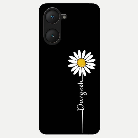  Custom Name White Flower Glass Case for iQOO Z9 lite back cover – full design glossy printed glass finish