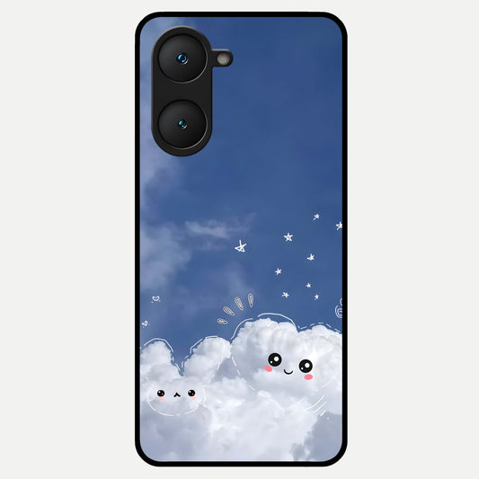  Cute Blossom Cloud Glass Case for iQOO Z9 lite back cover – full design glossy printed glass finish