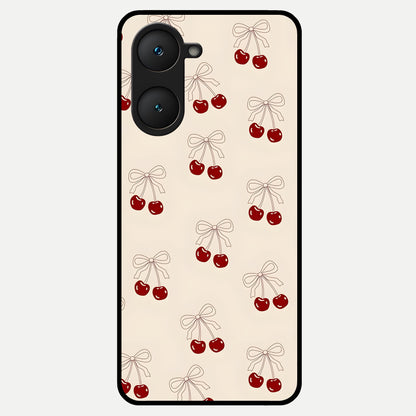  Cute Cherry Pattern Glass Case for iQOO Z9 lite back cover – full design glossy printed glass finish