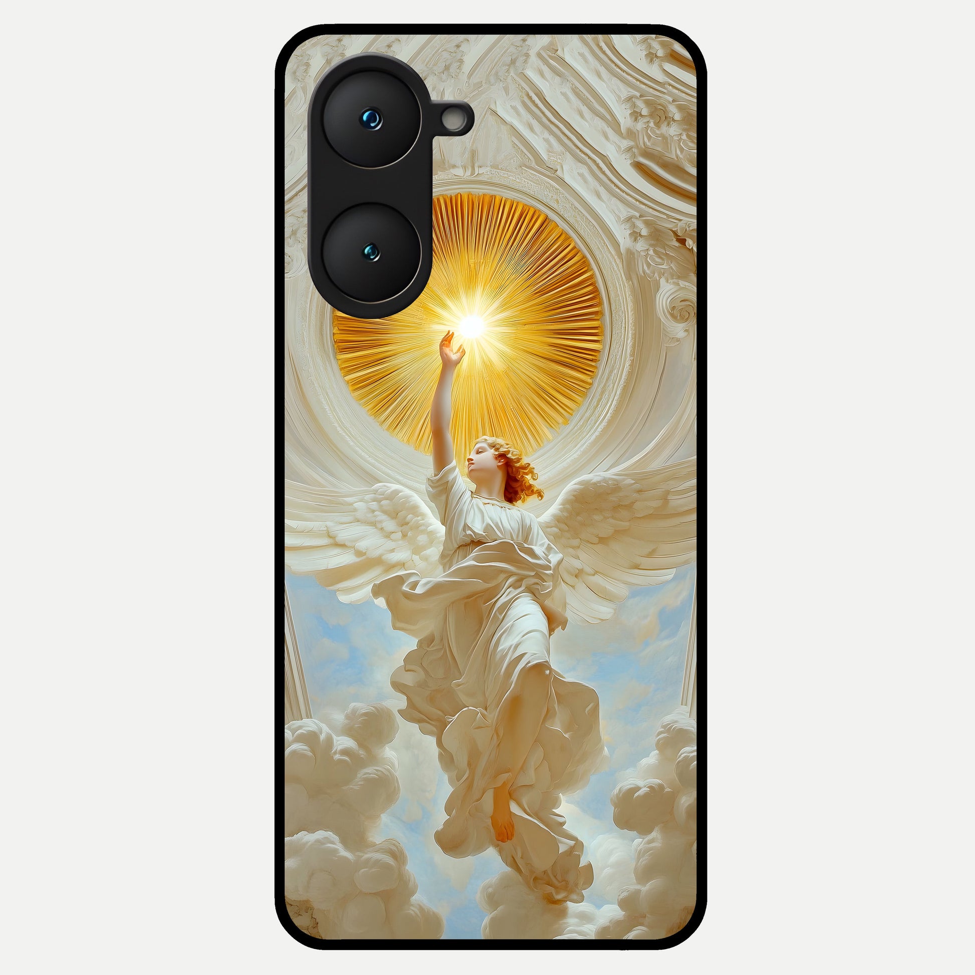  Divine Light Angel Glass Case for iQOO Z9 lite back cover – full design glossy printed glass finish