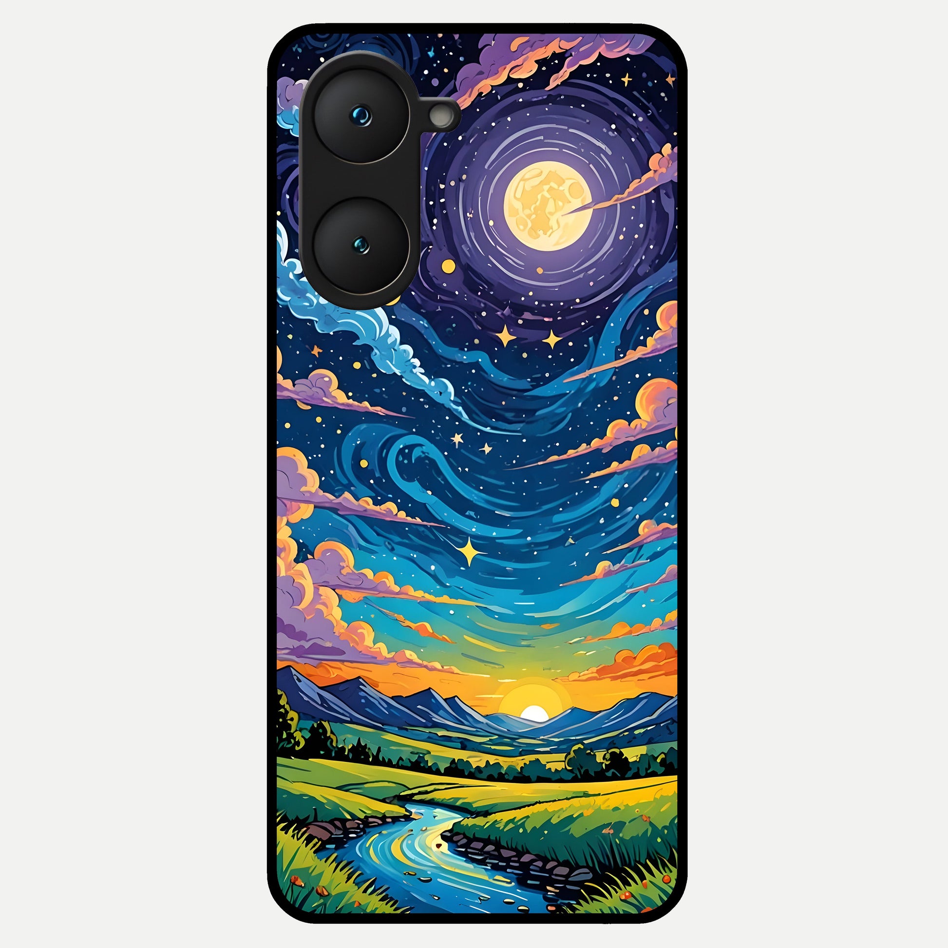  Dreamy Night Landscape Glass Case for iQOO Z9 lite back cover – full design glossy printed glass finish